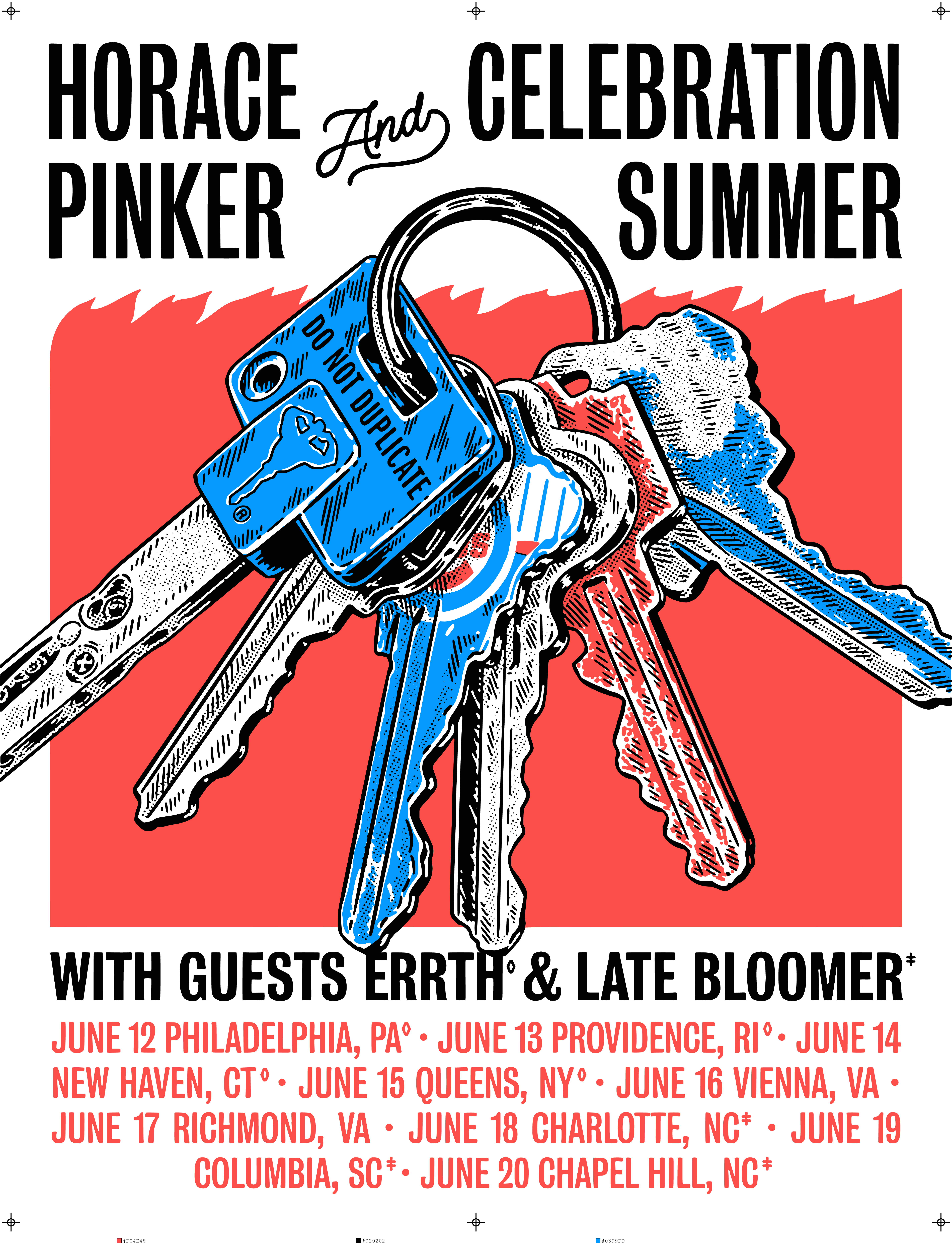 Color-separated poster with registration marks and color labels