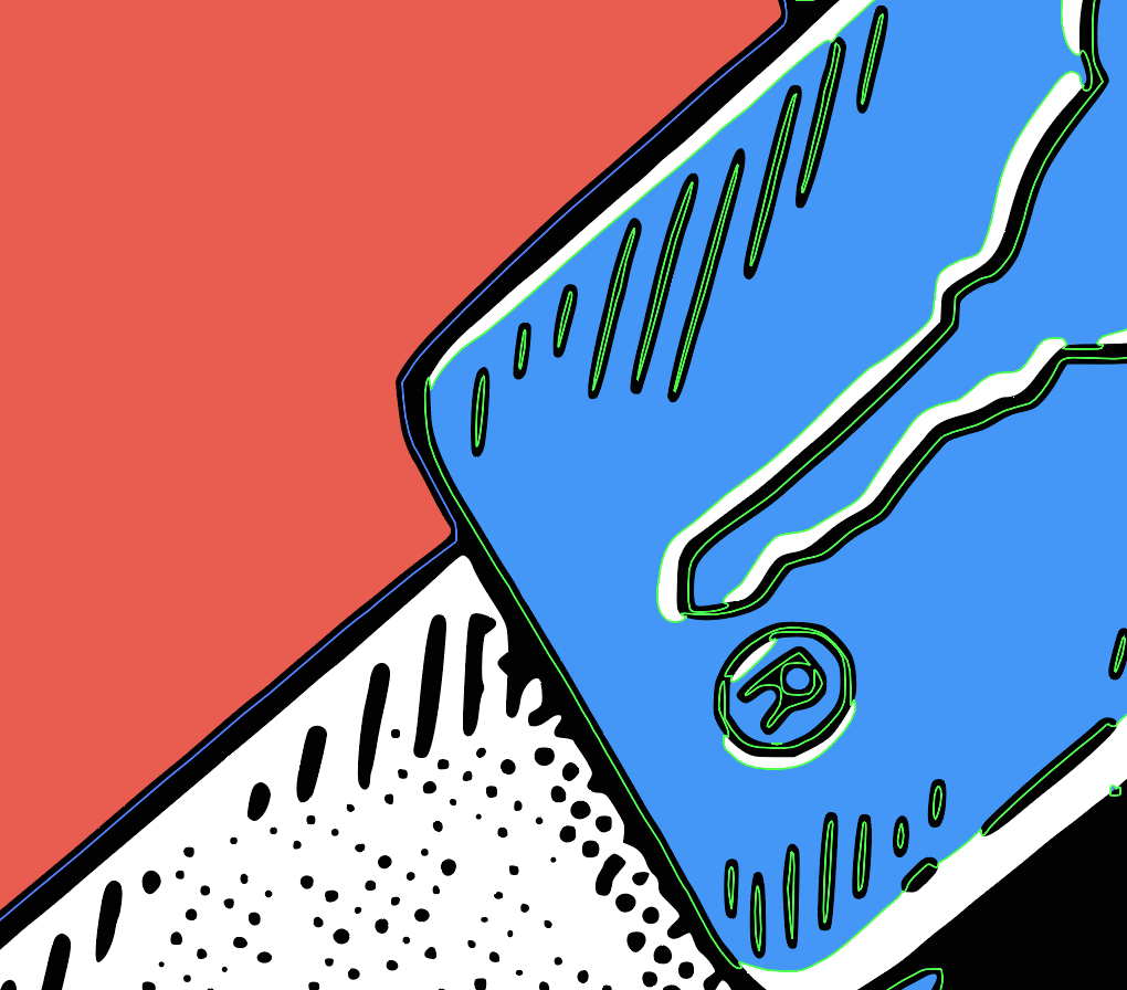 Close-up showing automatic trapping between color regions